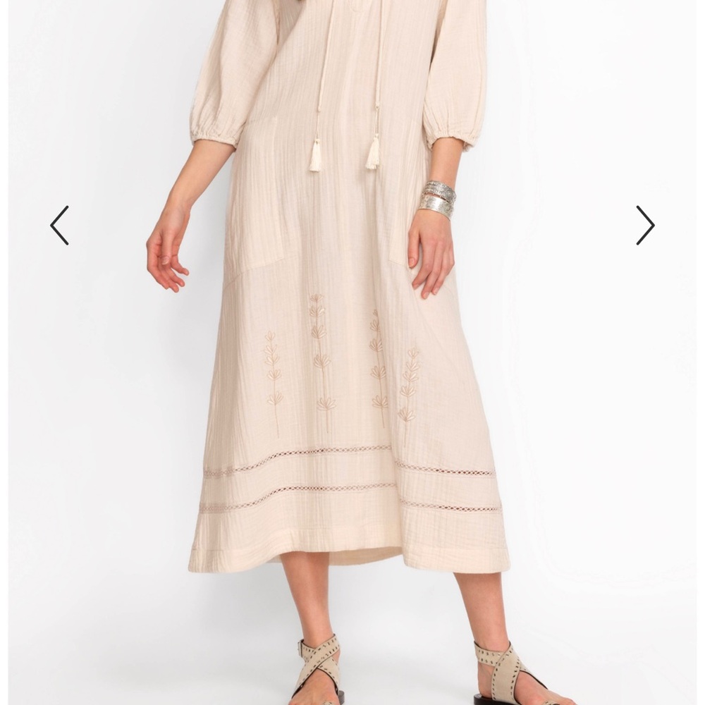 Johnny Was Calme S gauze, bishop sleeve dress with waist tie - Picture 3 of 5